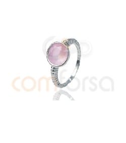 Bague rayée ronde quartz rose en Argent 925