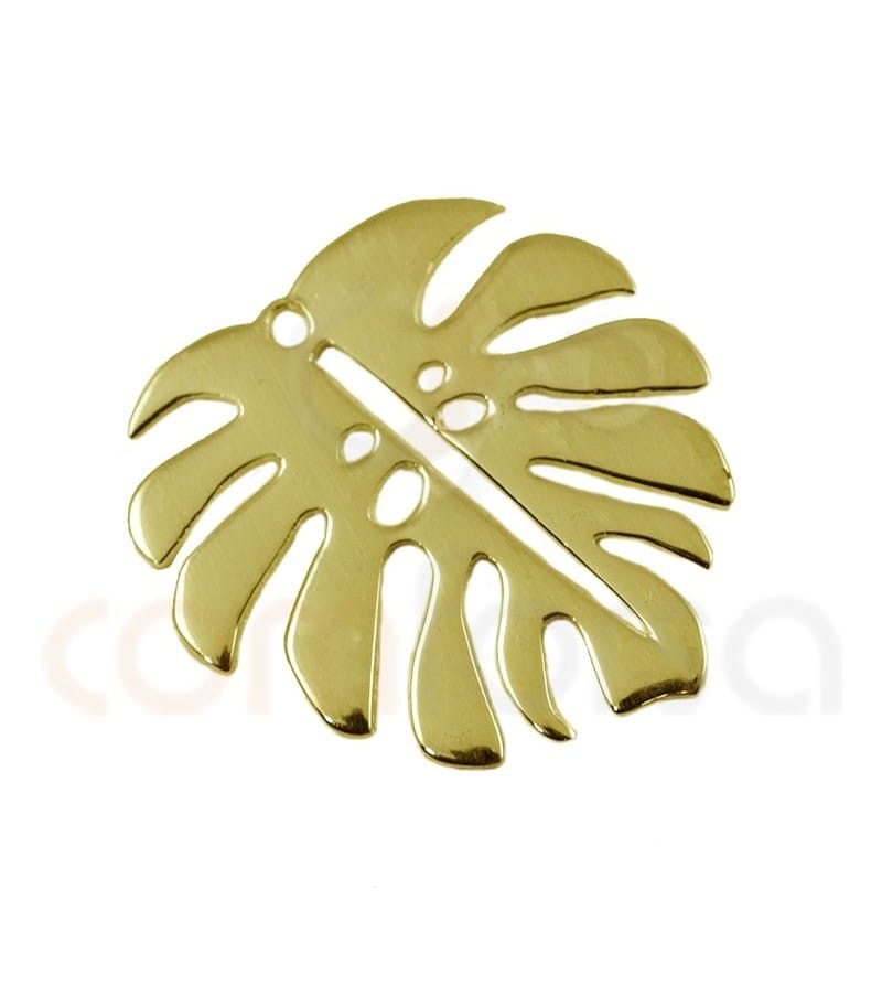 Pendentif feuille de philodendron 17 x 15 argent 925 plaqué or