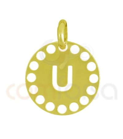 Pendentif lettre U avec des circles ajourés 14 mm argent 925 plaqué or