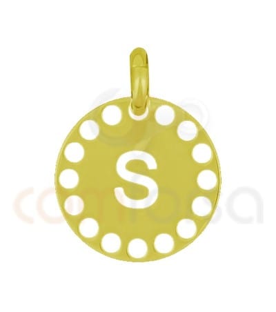 Pendentif lettre S avec des circles ajourés 14 mm argent 925 plaqué or