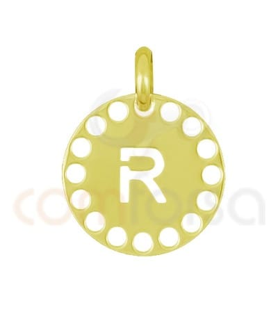 Pendentif lettre R avec des circles ajourés 14 mm argent 925 plaqué or