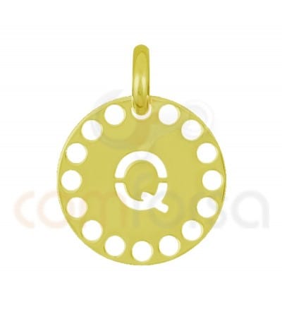 Pendentif lettre Q avec des circles ajourés 14 mm argent 925 plaqué or