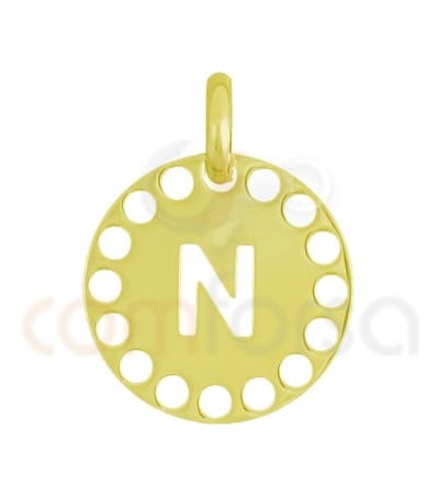 Pendentif lettre N avec des circles ajourés 14 mm argent 925 plaqué or