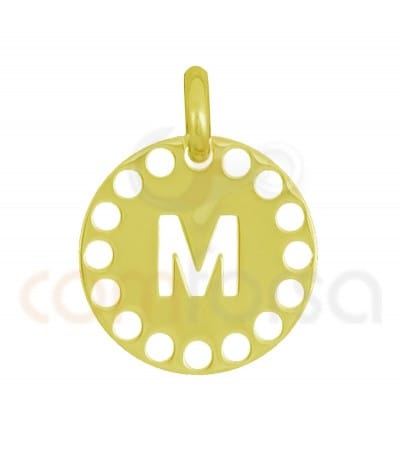 Pendentif lettre M avec des circles ajourés 14 mm argent 925 plaqué or
