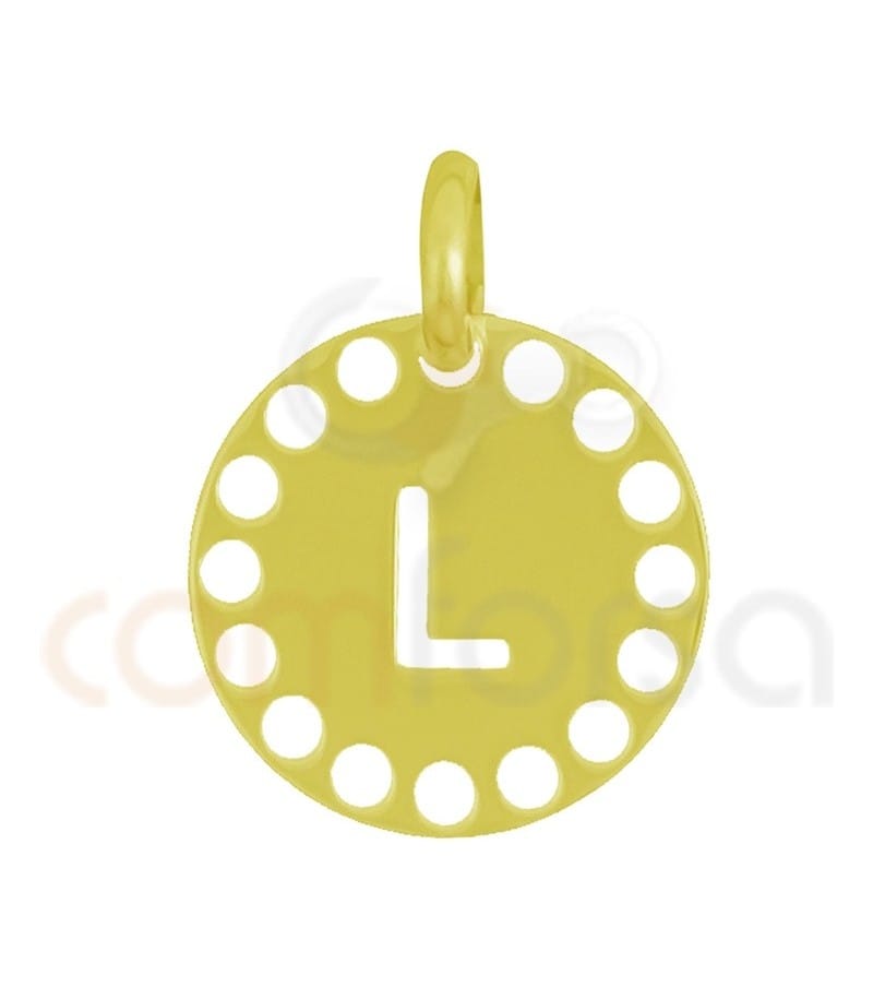 Pendentif lettre L avec des circles ajourés 14 mm argent 925 plaqué or