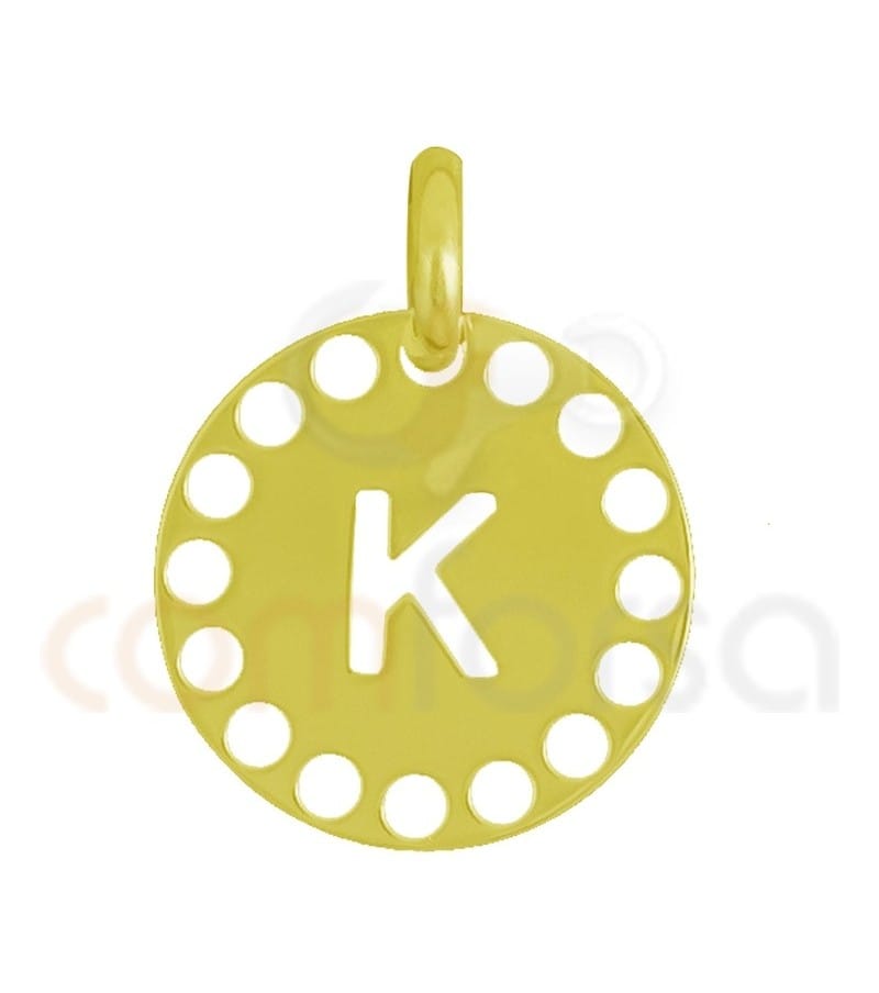 Pendentif lettre K avec des circles ajourés 14 mm argent 925 plaqué or