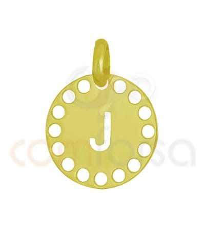 Pendentif lettre J avec des circles ajourés 14 mm argent 925 plaqué or