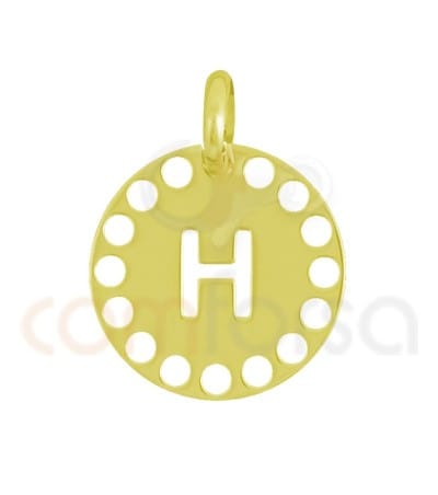 Pendentif lettre H avec des circles ajourés 14 mm argent 925 plaqué or