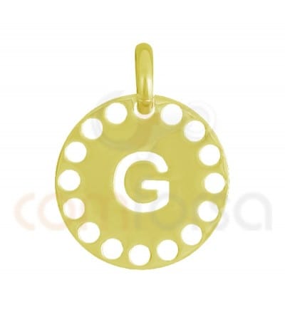 Pendentif lettre G avec des circles ajourés 14 mm argent 925 plaqué or