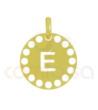 Pendentif lettre E avec des circles ajourés 14 mm argent 925 plaqué or