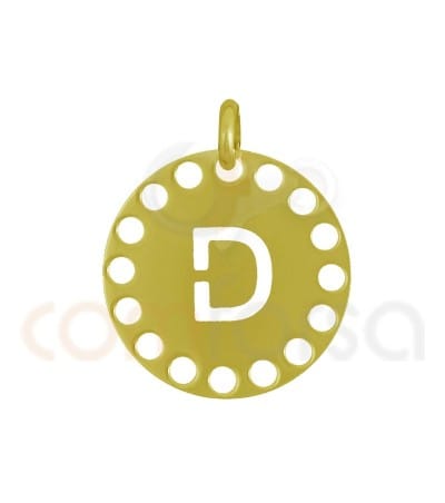 Pendentif lettre D avec des circles ajourés 14 mm argent 925 plaqué or