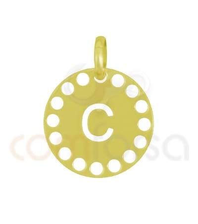 Pendentif lettre C avec des circles ajourés 14 mm argent 925 plaqué or
