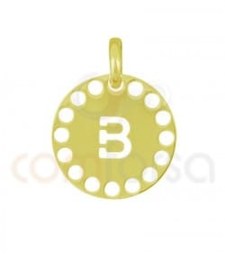 Pendentif lettre B avec des circles ajourés 14 mm argent 925 plaqué or