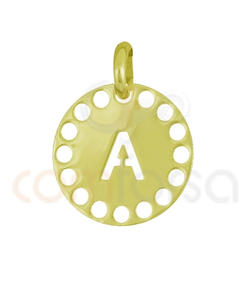 Pendentif lettre A avec des circles ajourés 14 mm argent 925 plaqué or