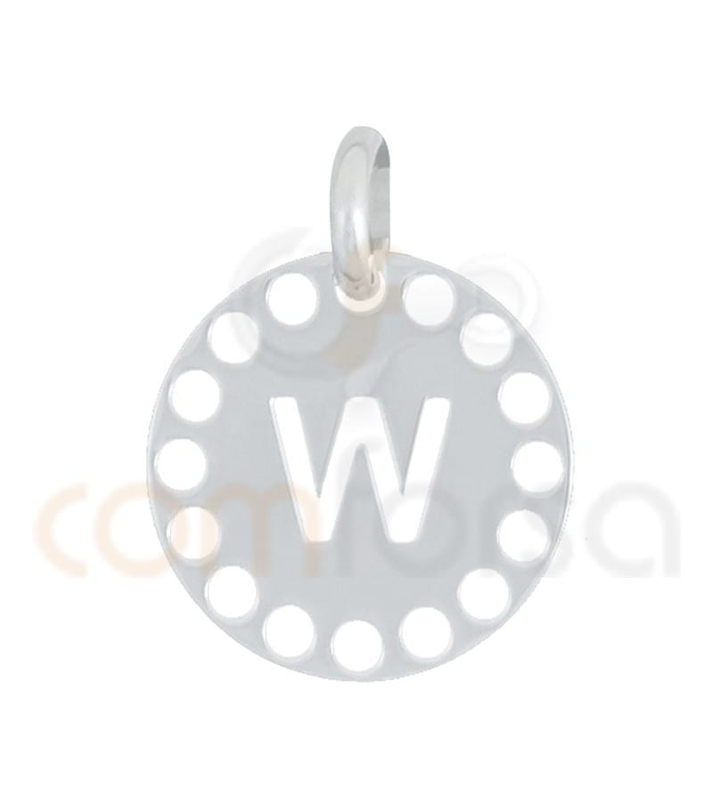 Pendentif lettre W avec des circles ajourés 14 mm argent 925ml