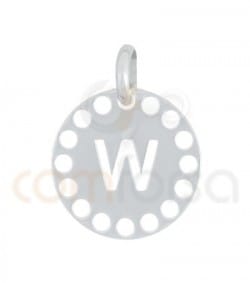 Pendentif lettre W avec des circles ajourés 14 mm argent 925ml