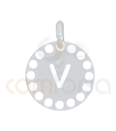 Pendentif lettre V avec des circles ajourés 14 mm argent 925ml