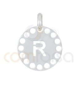 Pendentif lettre R avec des circles ajourés 14 mm argent 925ml