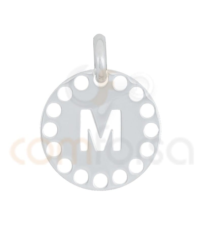 Pendentif lettre M avec des circles ajourés 14 mm argent 925ml