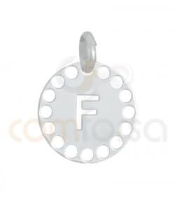 Pendentif lettre F avec des circles ajourés 14 mm argent 925ml