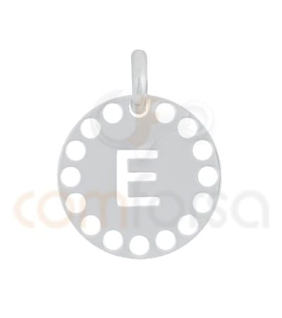 Pendentif lettre E avec des circles ajourés 14 mm argent 925ml