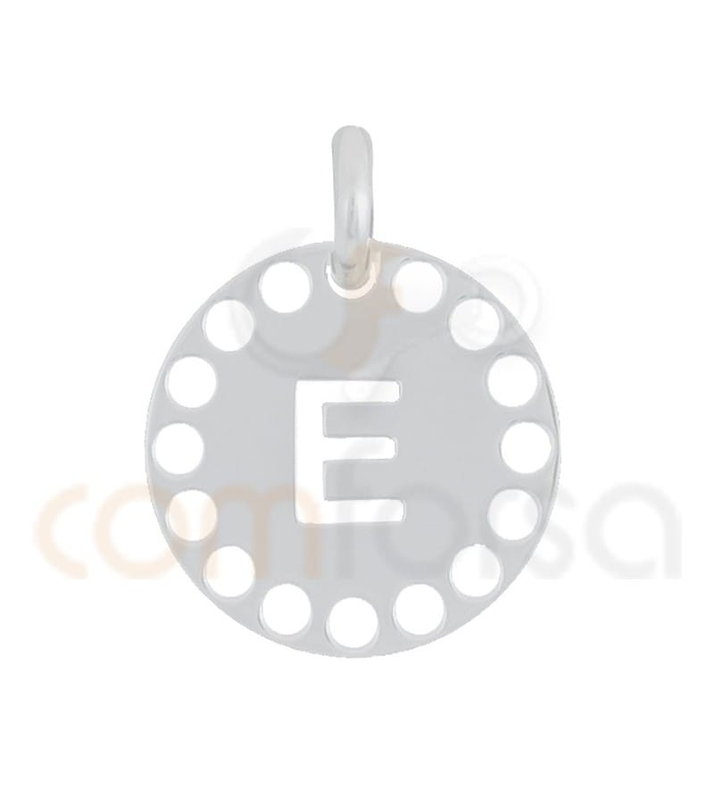 Pendentif lettre E avec des circles ajourés 14 mm argent 925ml