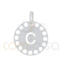 Pendentif lettre C avec des circles ajourés 14 mm argent 925ml