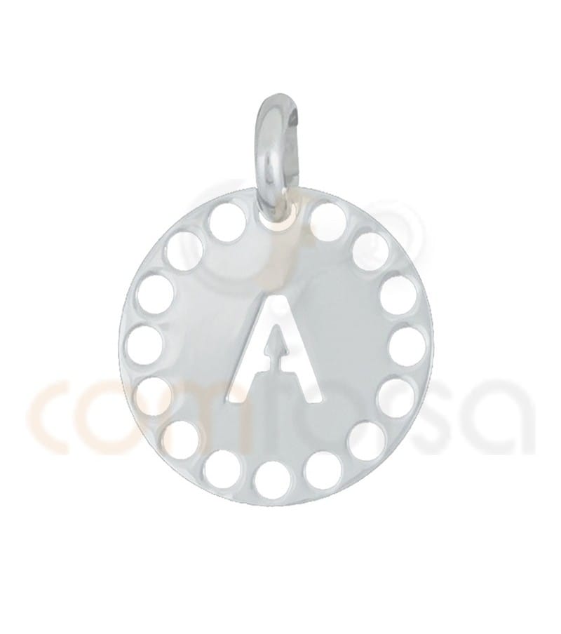 Pendentif lettre A avec des circles ajourés 14 mm argent 925ml