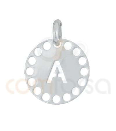 Pendentif lettre A avec des circles ajourés 14 mm argent 925 plaqué or