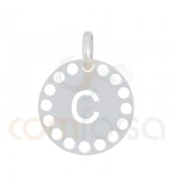 Pendentif lettre C avec des circles ajourés 14 mm argent 925 plaqué or