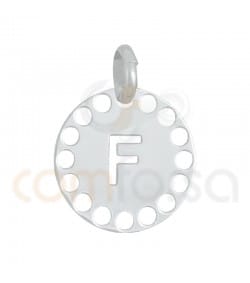 Pendentif lettre F avec des circles ajourés 14 mm argent 925 plaqué or