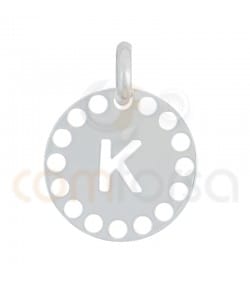 Pendentif lettre K avec des circles ajourés 14 mm argent 925 plaqué or