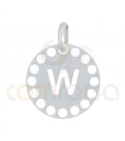 Pendentif lettre W avec des circles ajourés 14 mm argent 925 plaqué or