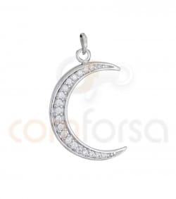 Pendentif lune avec zircones14 x 21 mm argent 925 plaqué or