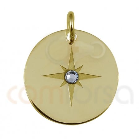 Pendentif étoile avec strass 15mm argent 925 plaqué or