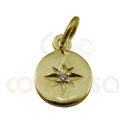 Pendentif étoile polaire 8mm avec zirconite argent 925 plaqué or
