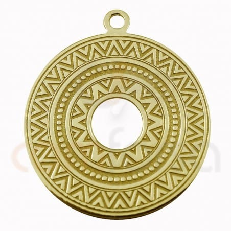 Pendentif étnique rond 20mm argent 925 plaqué or