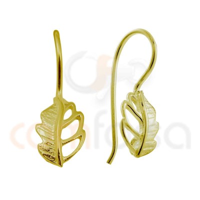 Boucles d´oreilles pour montage feuille ajourée 10 x 6.5 argent plaqué or