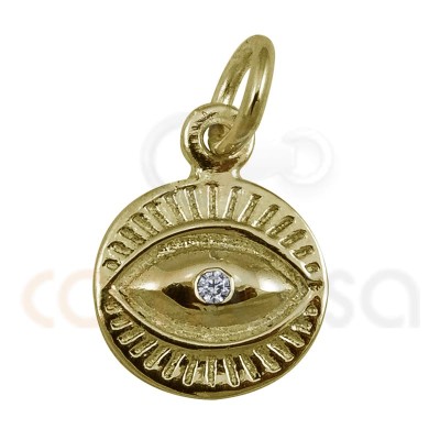 Pendentif yeux turc avec zirconite 9 mm argent 925 plaqué or