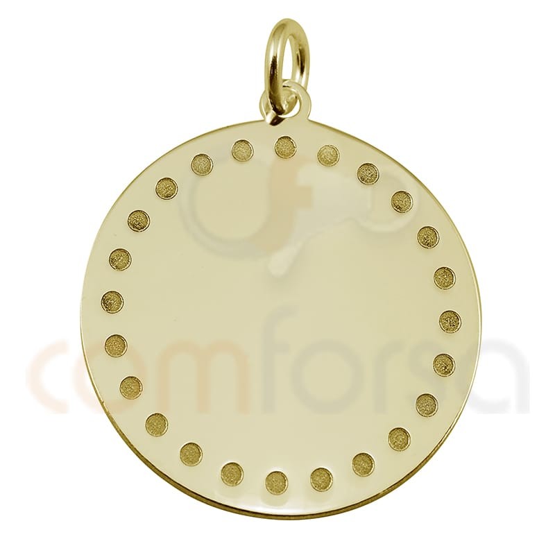 Breloque rond avec points 20 mm en argent plaqué or