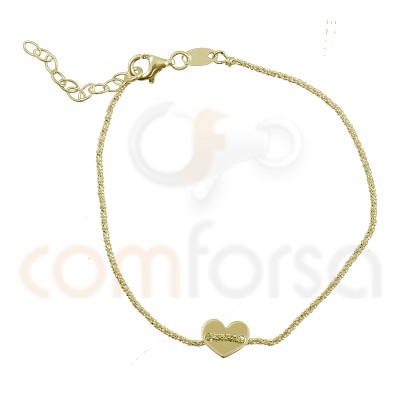 Bracelet chaîne coeur 17 + 3 cm argent 925 plaqué or