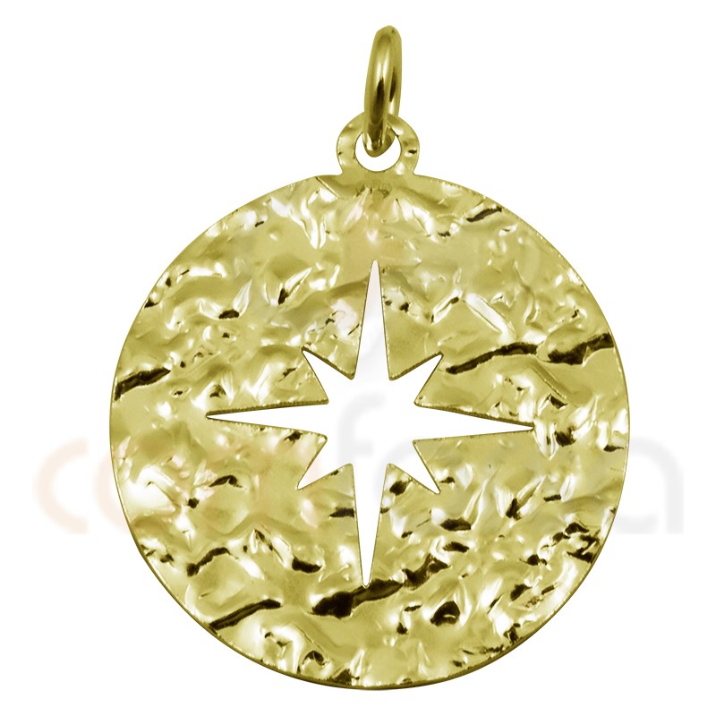 Médaille étoile polaire martelé 20mm argent plaqué or