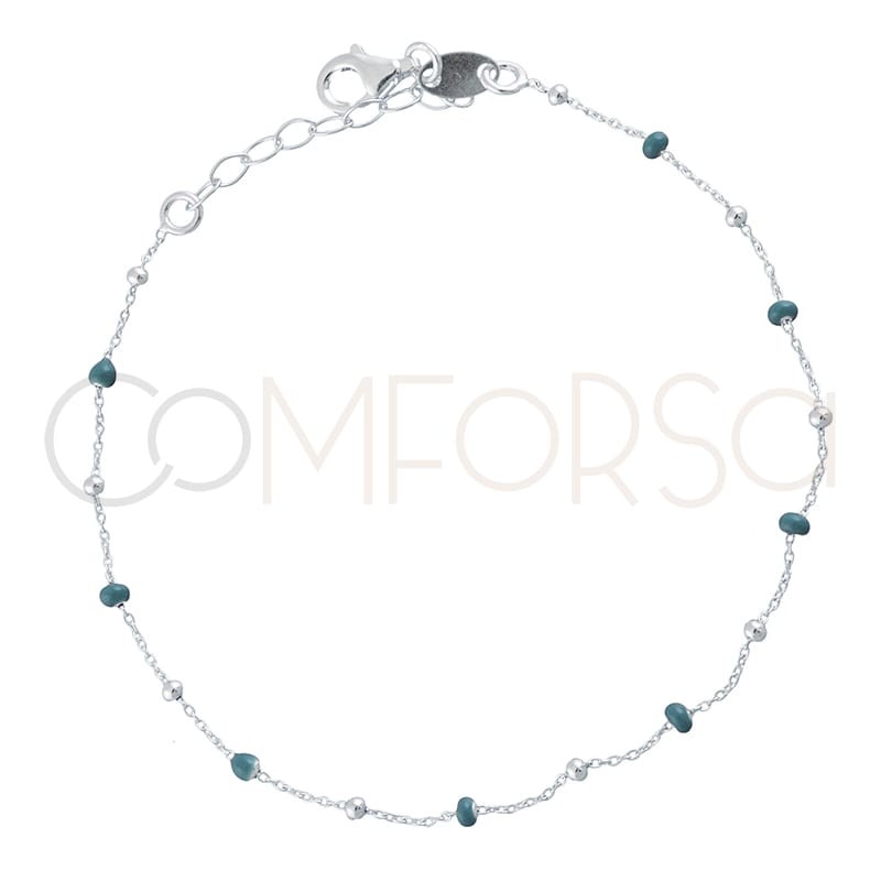 Bracelet avec perles emaillées bleues 18+3cm en argent