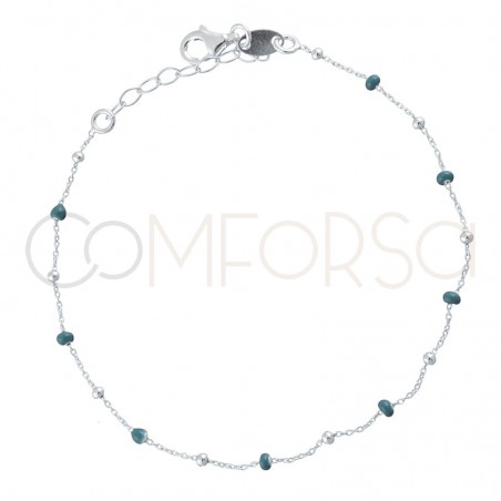 Bracelet avec perles emaillées bleues 18+3cm en argent