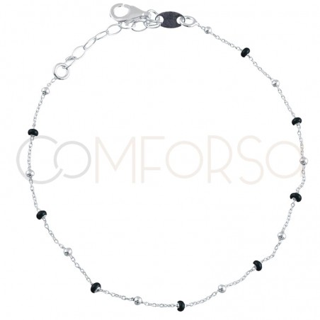 Bracelet avec perles emaillées noires 18+3cm en argent
