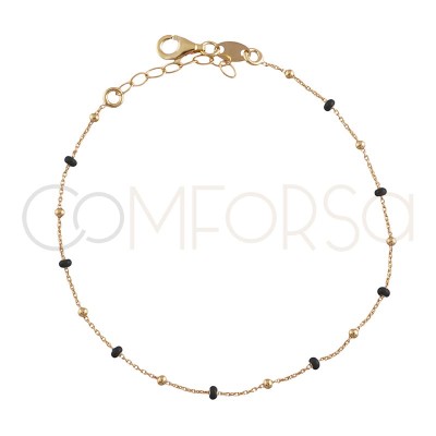 Bracelet avec perles emaillées noires 18+3cm en argent