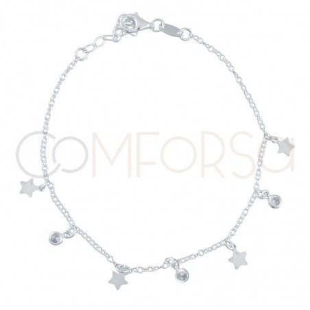 Bracelet étoiles et zircones 18+3 cm argent 925 plaqué or