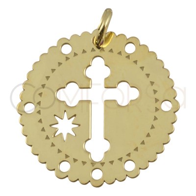 Pendantif croix et etoile 20 mm en argent 925 plaqué or