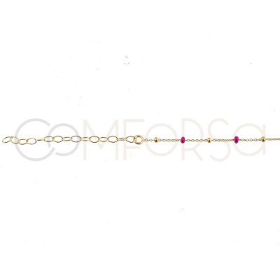 Chaîne avec perles et émail rose argent 925 plaqué or