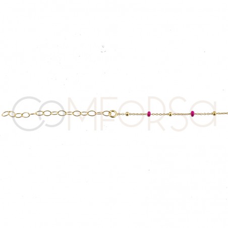Chaîne avec perles et émail rose argent 925 plaqué or